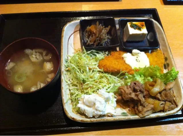 生姜焼き＆白身魚フライ定食|こうじさん