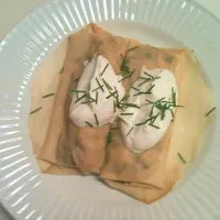 Creamy Chicken & Mushroom Filled Crepes - Topped with Creme Fraiche & Fresh Chives|allyさん