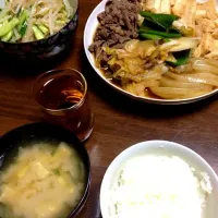 肉豆腐(すき焼き風)、胡瓜ともやしのナムル|asukamamさん