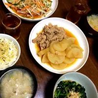 和風サラダ、豚と大根の炒め煮、ほうれん草のお浸し|asukamamさん