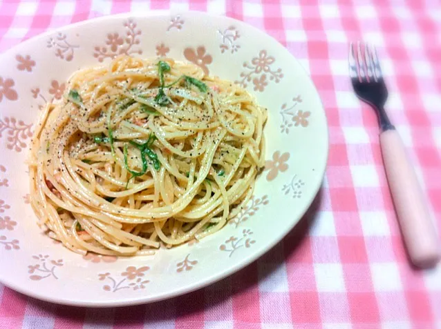 鮭と水菜の和風クリームパスタ。|まゆさん