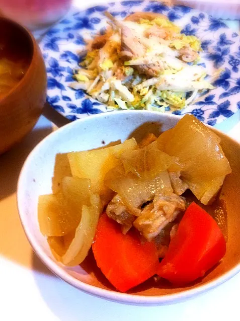 車麩のなんちゃって肉じゃがと鶏肉と白菜のゴママヨサラダ|kikicyokoさん