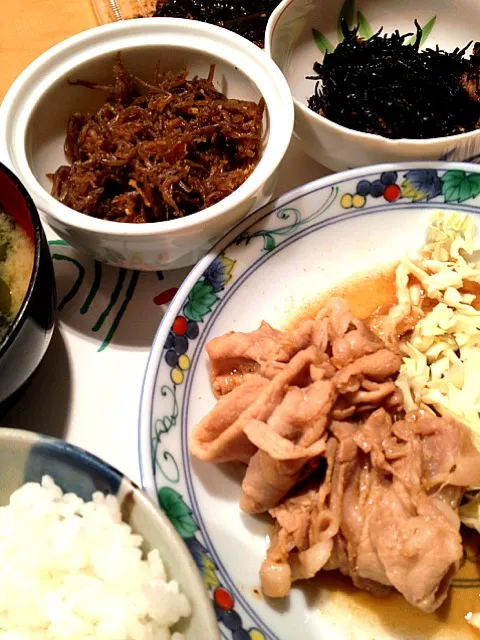 豚肉の生姜焼き、ひじき、いかなごの釘煮|Shinsuke Nakanishiさん