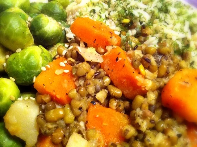 moong dhal with carrots, brussels spouts, brown rice|Gabiさん