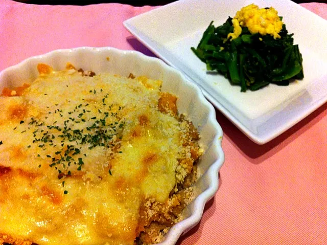 かぼちゃのグラタン＆菜の花の和え物|えりさん