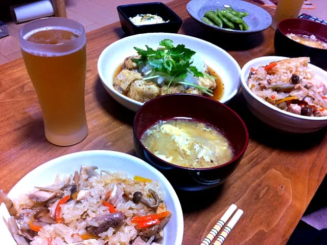 炊き込みご飯と揚げ出し豆腐|林檎屋さん