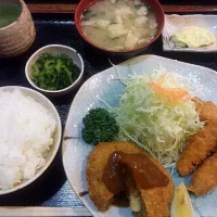 エビフライとハンバーグかつ定食|ちまさん