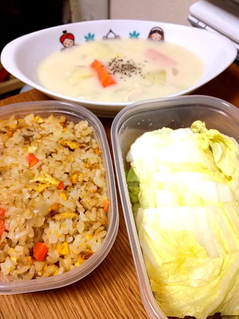 白菜と豚肉重ね蒸し＆炒飯＆鶏胸肉ホワイトシチュー|noriさん