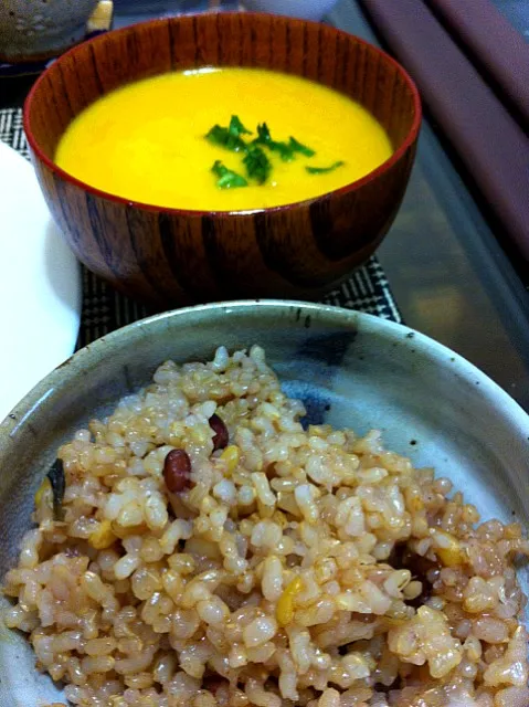 ginger carrot soup and azuki brown rice|kayoさん