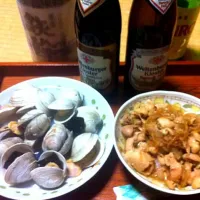 ドイツビール あさり酒蒸し 鶏と玉ねぎの炒り煮|ひろさん