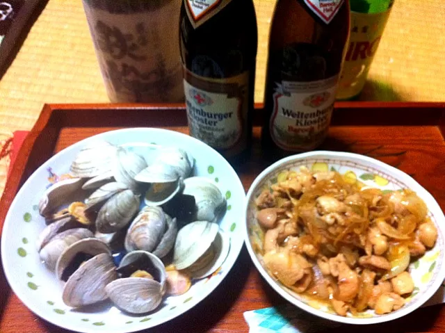 ドイツビール あさり酒蒸し 鶏と玉ねぎの炒り煮|ひろさん