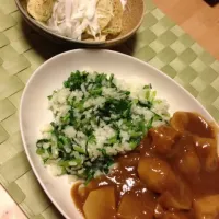 Snapdishの料理写真:カレーとチップス玉ねぎサラダ|sayaさん