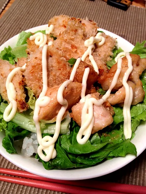 Snapdishの料理写真:鶏の胸肉二種類丼|natsukiさん