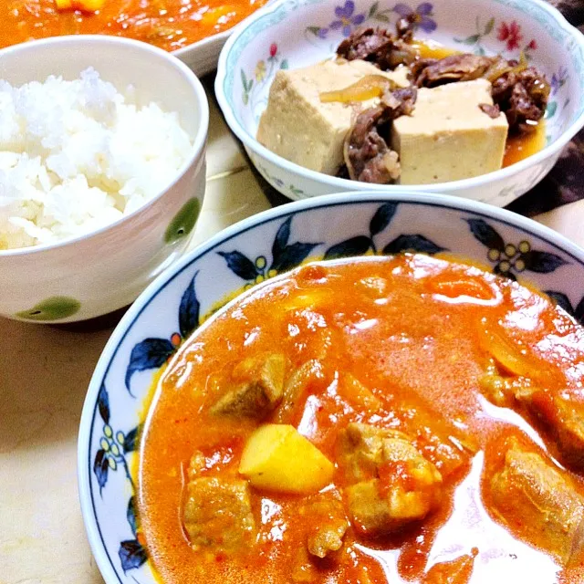 豚肉のトマトチーズ煮込み、肉豆腐。和洋折衷w|wakanowさん