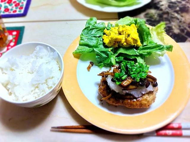 和風ハンバーグ、かぼちゃのサラダ|wakanowさん