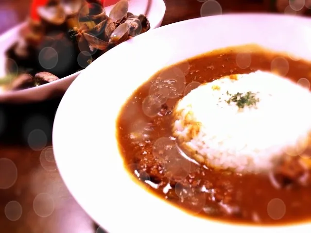 キーマ風カレー、あさりと菜の花のバター蒸し|mizoariさん