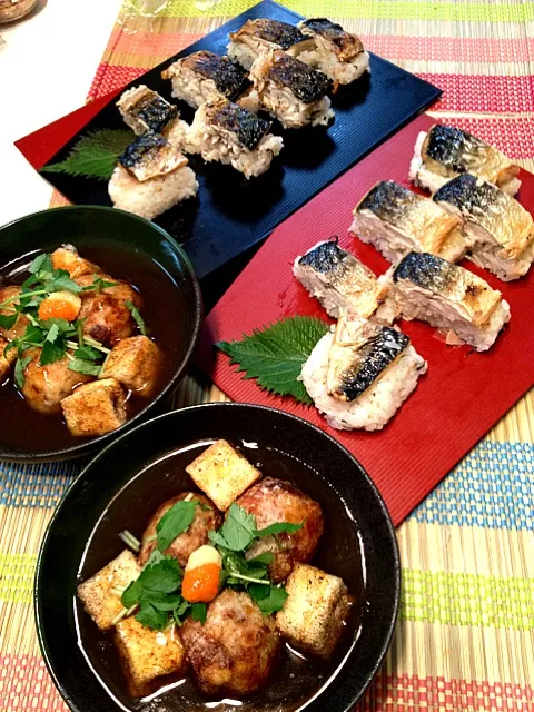 焼き鯖寿司と根菜餡かけ団子|かずさん