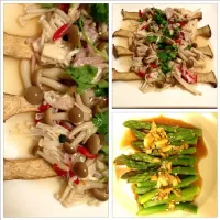 Thai spicy  Yanagi Matsutake Mushroom salad on top of roasted slices of King Ouster Mushroom!!!  :)|amikokungさん