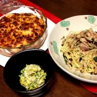 餃子の皮のラザニア、パスタ、白菜サラダ|ararearereさん