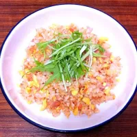 Snapdishの料理写真:ベーコンと鮭のチャーハン 水菜のせ|れいぴんさん