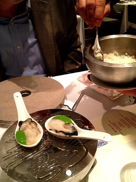 oysters and green onion oil with ginger "snow"|lauren shannonさん