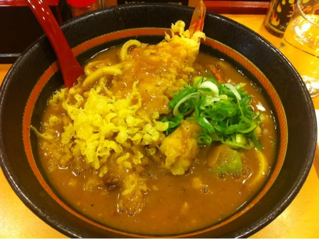 特上カレーうどん。何やら揚げ物てんこ盛り…。|たけうちさん