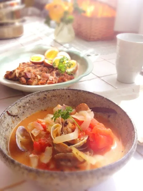 アクアパッツア・玉子とチキンのスモーク♡|おーこ🍅野菜ソムリエの母ちゃんさん