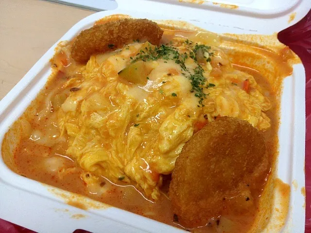 Tomato and basil sauce omelette to go with mini croquette|chan mitsuさん