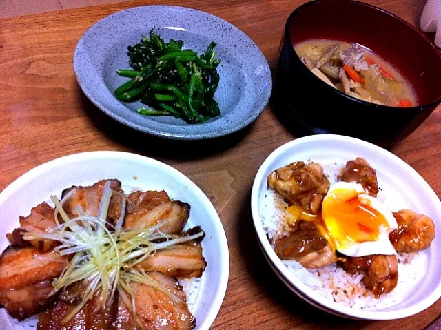 Snapdishの料理写真:チャーシュー丼 ＆焼き鳥丼|林檎屋さん