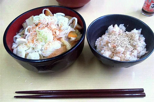 具だんさんうどん&鮭の混ぜご飯|めいたん☆さん