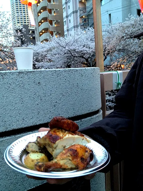 rotisserie chicken and cidre at hanami in nakameguro|lauren shannonさん