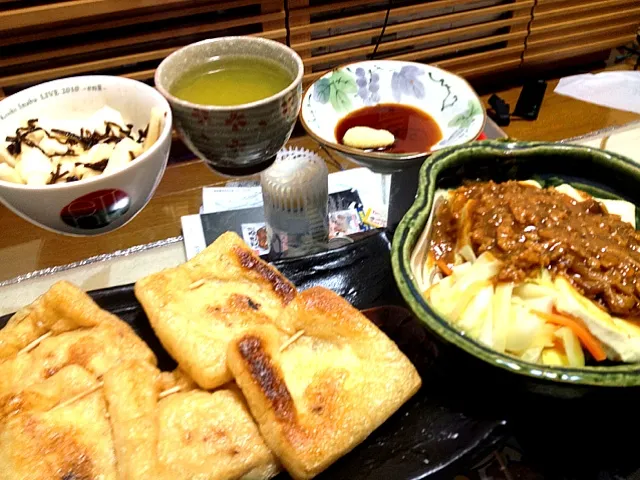 豆腐の味噌がけ＆油揚げの納豆詰め|たかひろさん