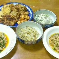 ゲソ唐＊茄子天＊海老天＊かき揚げ＊白和え＊もやしナムル＊鶏とにんにくの芽炒め