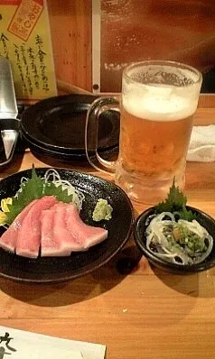 大トロとフグ皮とビール|すえたけさん