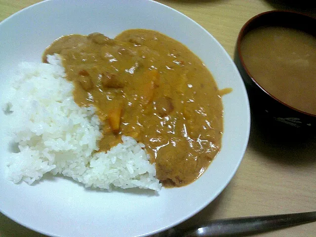 豆乳たっぷりヘルシーハヤシカレー(玉ねぎにんじんキャベツトマト缶牛すじ) えのきのお味噌汁|Nozomi Kitadeさん