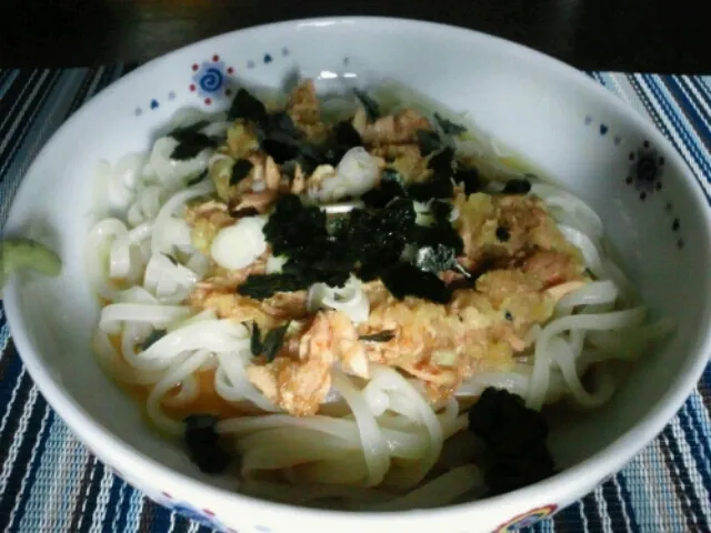 冷凍にあったうどんにツナ缶と大根おろしで創作うどんを作りました。ソバつゆとポン酢で味付けて海苔とネギをトッピング！|SATOSHI OOCHIさん