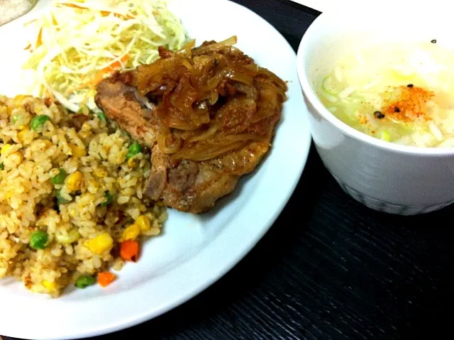 porkchop, stir fried rice, todu soup|Yoshinaさん