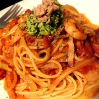 トマトソースパスタアボカドとカシューナッツ和えプラス←|ゆーきさん