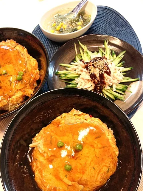 カニ玉炒飯と甘辛みそのバンバンジーもどき|かずさん