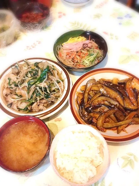 麻婆茄子と野菜炒め、中華風春雨サラダ付き|nariさん