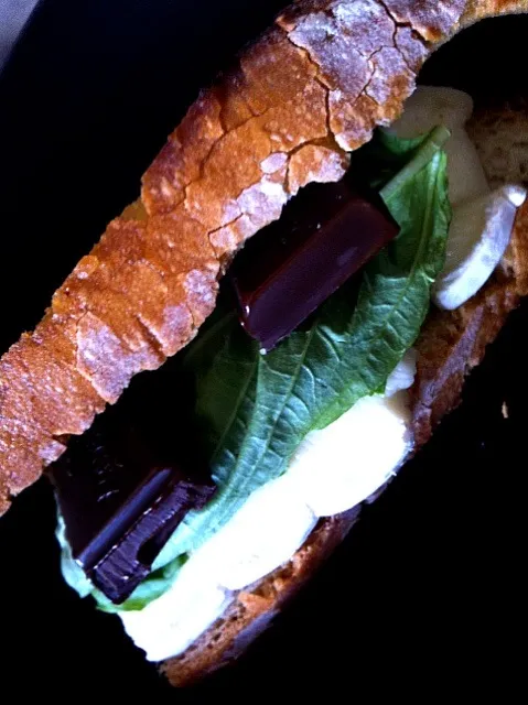 How's the taste? Brie+Basil+Chocolate Panini , got the recipe on TV / テレビで観たレシピに挑戦！ブリーチーズ、ダークチョコ、バジルの葉のパニーニだと(￣▽￣)|mamakumiさん