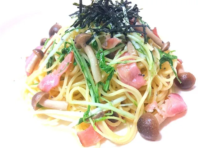 ベーコン・水菜・しめじの和風パスタ|ちぃたさん