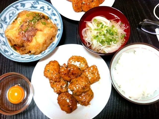 鶏つくね、揚げ出し豆腐、にゅうめん|さなえさん