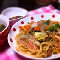 焼うどん 味噌汁 チキン|ちょこころね♪さん