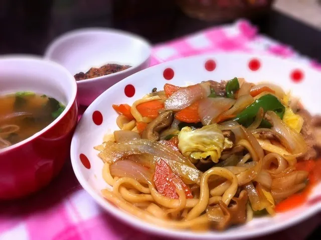 焼うどん 味噌汁 チキン|ちょこころね♪さん