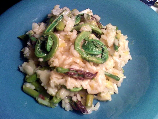 My first fiddleheads: Spring lemon risotto with asparagus & fiddlehead ferns|xuedan wangさん