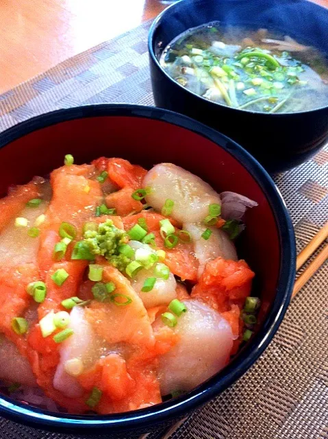 帆立とサーモンのワサビ漬け丼|eriさん