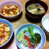 麻婆豆腐、味噌汁、ご飯、サラダ☆|ぽわ子さん