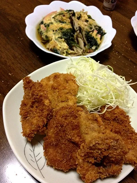 Snapdishの料理写真:ヒレカツ＆ほうれん草と卵の煮物|たまははさん