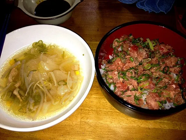 ネギトロ丼と野菜スープ|すかラインさん